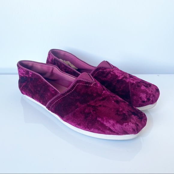 Toms Shoes - Toms Velvet Maroon Red Smoking Slipper Flats